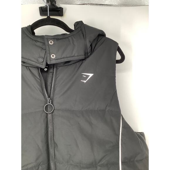 Gymshark Women's XXL Black Oversized Longline Gilet Puffer Vest Hooded HR7-38 - Picture 3 of 5